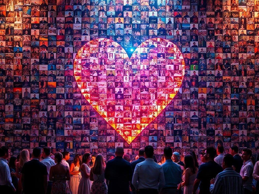 Beispiel: fertige Mosaic-Wand am Ende des Abends, komplett gefüllt mit Gästefotos